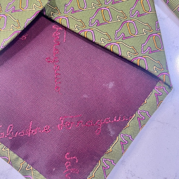 Salvatore Ferragamo Men’s Bear Print Silk Tie Green/Multi Color - Picture 4 of 4